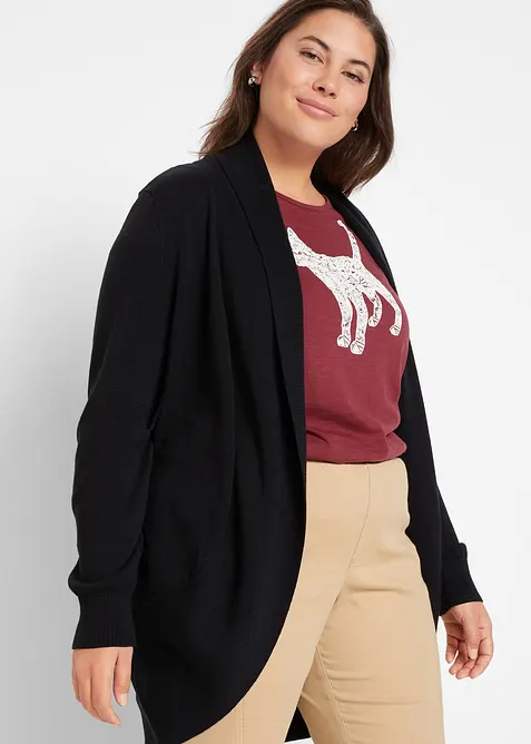 Feinstrickjacke in schwarz von vorne (im Anschnitt) - bonprix