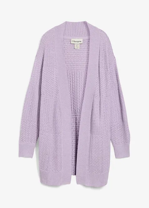 Longstrickjacke in lila von vorne - bonprix