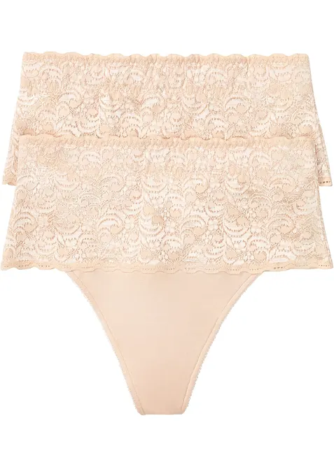 Medium Shape String (2er Pack) in beige von vorne - bonprix