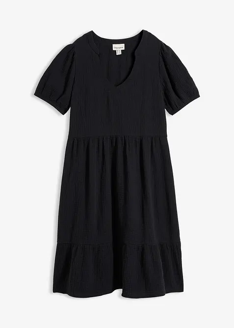 Musselin-Oversize-Kleid aus reiner Baumwolle in schwarz von vorne - bonprix