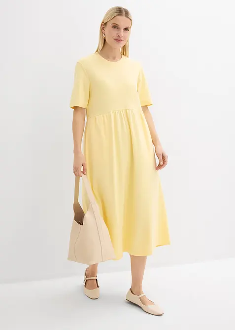 Jerseykleid aus schwerer Baumwolle in gelb im Look von vorne (Totalaufnahme) - bonprix