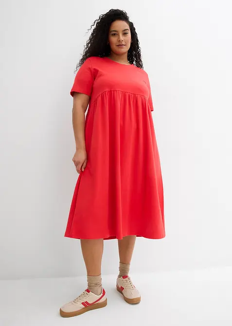 Jerseykleid aus schwerer Baumwolle in rot von vorne (Totalaufnahme) - bonprix