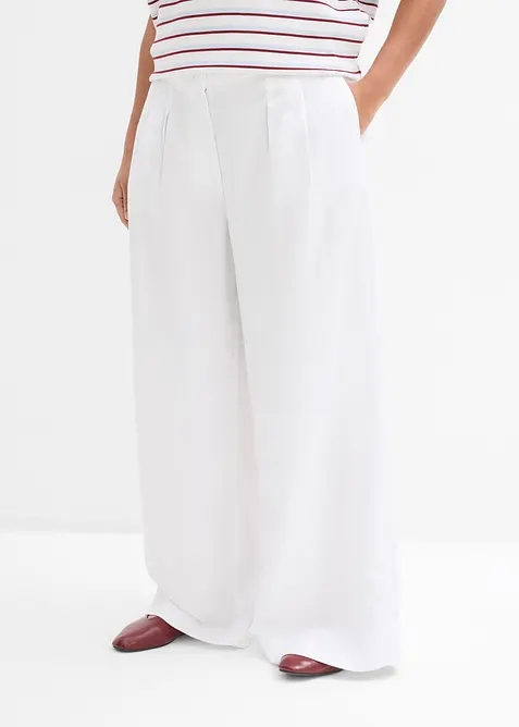 Bundfaltenhose aus fließendem Lyocell in weiß von vorne - bonprix