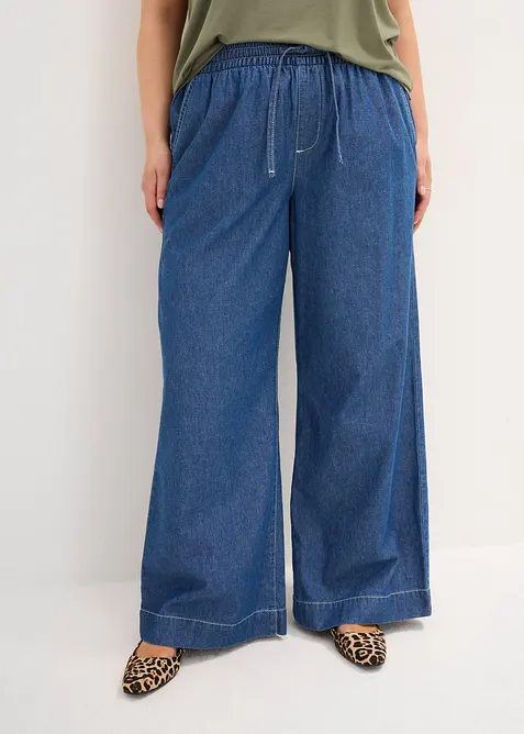 Wide-Leg-Jeans, Mid Waist, Bequembund in blau von vorne - bonprix
