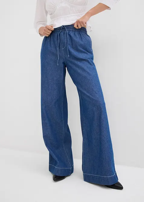 Wide-Leg-Jeans, Mid Waist, Bequembund in blau von vorne - bonprix