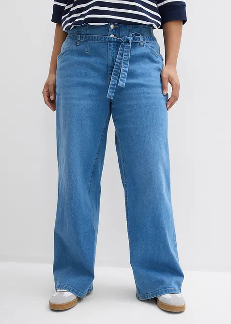 Wide-Leg-Jeans, High Waist, Bio-Baumwolle in blau von vorne - bonprix