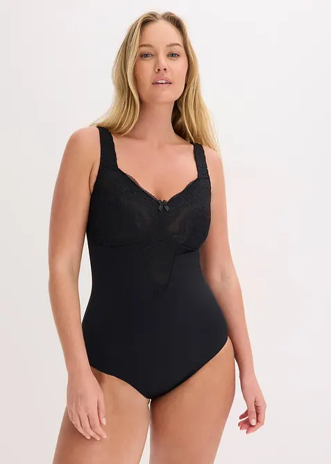 Medium Shape Body ohne Bügel mit Spitze in schwarz von vorne (Totalaufnahme) - bonprix