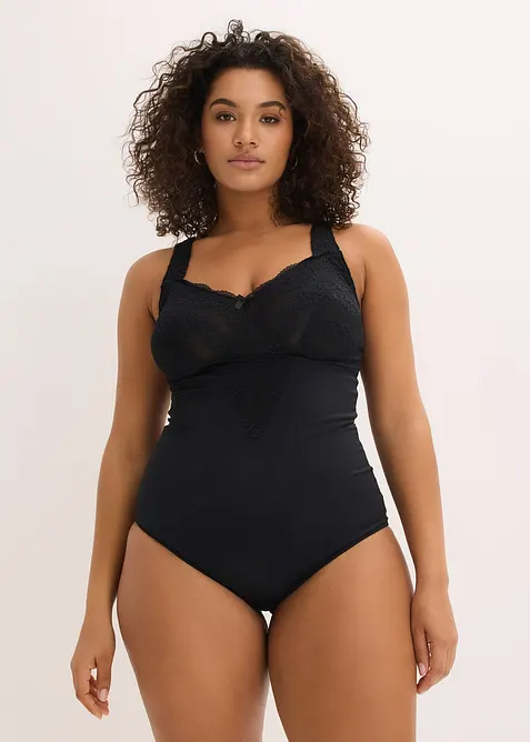 Medium Shape Body ohne Bügel mit Spitze in schwarz von vorne (Totalaufnahme) - bonprix