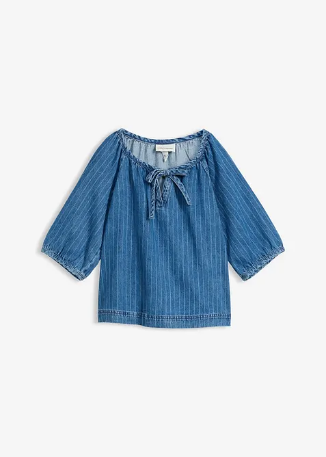 Jeans-Tunikabluse aus reiner Baumwolle in blau von vorne - bonprix