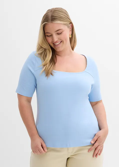 T-Shirt aus schwerer Bio-Baumwolle in blau von vorne (im Anschnitt) - bonprix