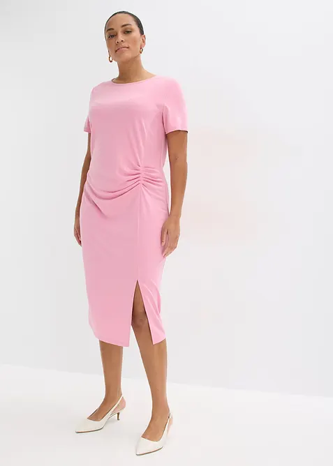 Jerseykleid aus Viskose-Mix in rosa von vorne (Totalaufnahme) - bonprix