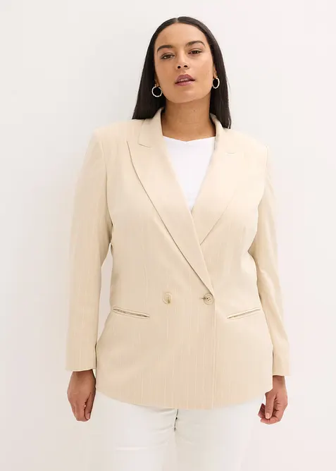 Blazer mit Nadelstreifen in beige von vorne (im Anschnitt) - bonprix