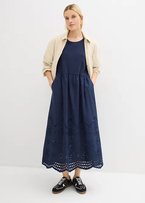 Maxikleid aus reiner Baumwolle in blau im Look von vorne (Totalaufnahme) - bonprix