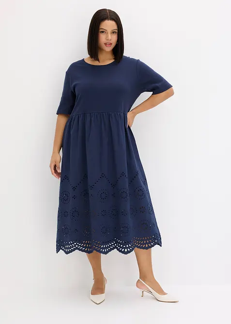 Maxikleid aus reiner Baumwolle in blau von vorne (Totalaufnahme) - bonprix