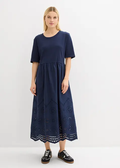 Maxikleid aus reiner Baumwolle in blau von vorne (Totalaufnahme) - bonprix