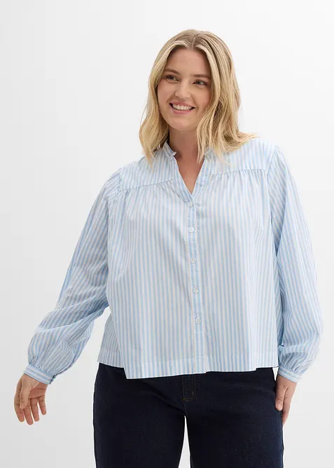 Popeline-Bluse aus Baumwoll-Mix in blau von vorne (im Anschnitt) - bonprix