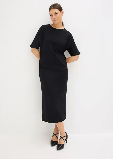 Midikleid aus bequemen Punto di Roma in schwarz von vorne (Totalaufnahme) - bonprix