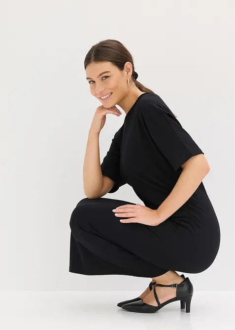 Midikleid aus bequemen Punto di Roma in schwarz im Look von vorne (Totalaufnahme) - bonprix