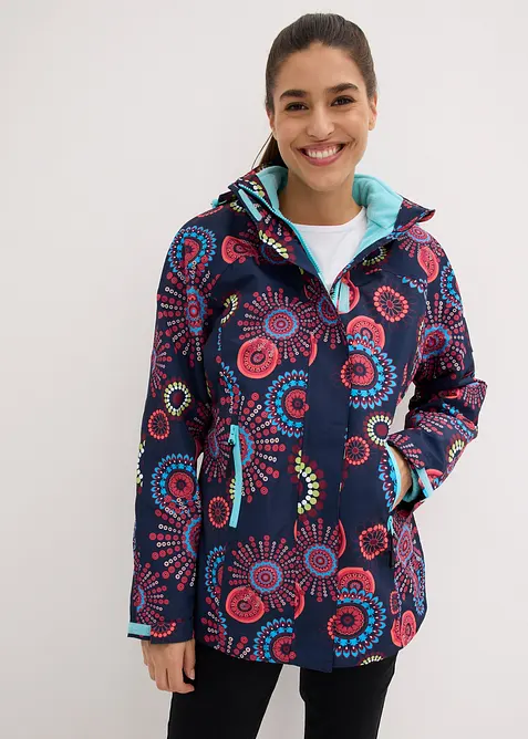 wasserdichte 3 in 1 Funktions-Jacke mit Kapuze in blau von vorne (im Anschnitt) - bonprix