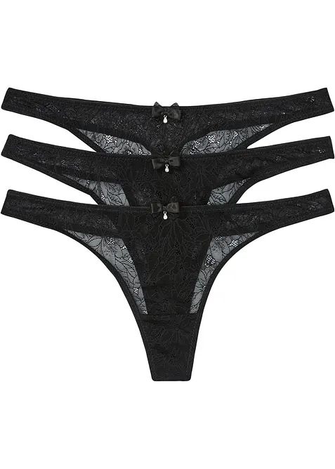 Ministring aus edler Spitze (3er Pack) in schwarz von vorne - bonprix