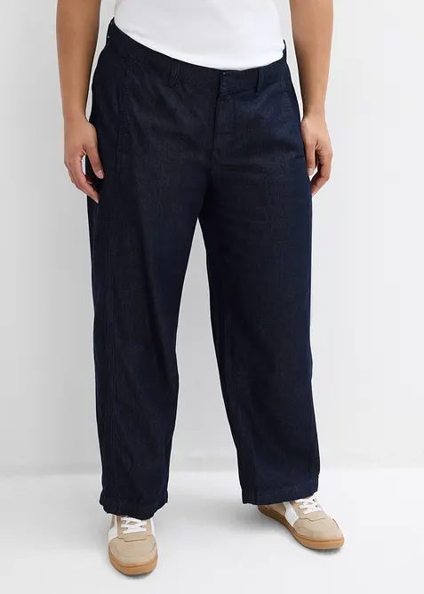 Barrel-Jeans, Mid Waist mit verstellbarem Bund in blau von vorne - bonprix