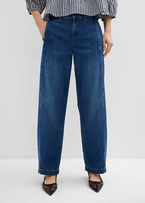 Barrel-Jeans, Mid Waist mit verstellbarem Bund in blau von vorne - bonprix