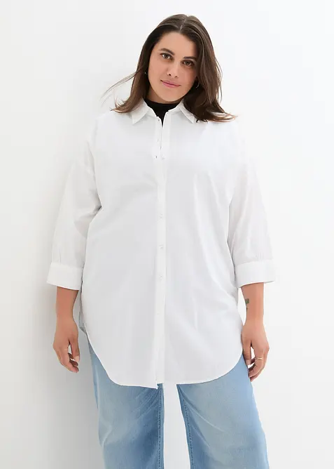 3/4-Arm-Oversize-Hemd aus Baumwolle in weiß von vorne (im Anschnitt) - bonprix