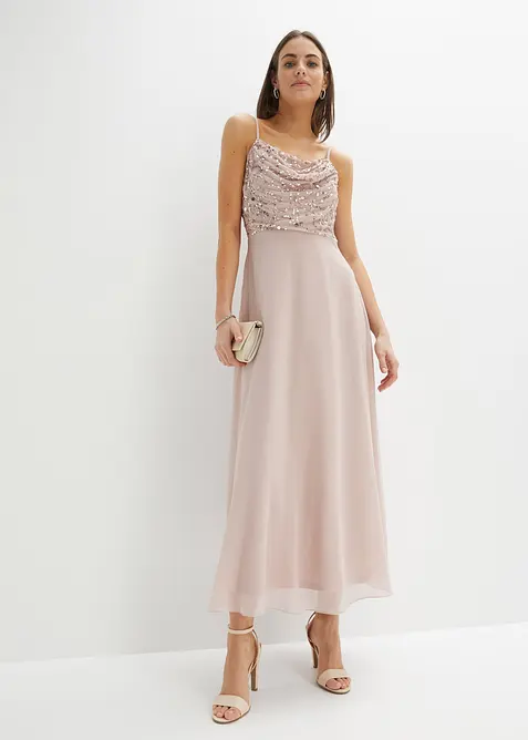 Trägerkleid mit Paillettenstickerei in rosa im Look von vorne (Totalaufnahme) - bonprix