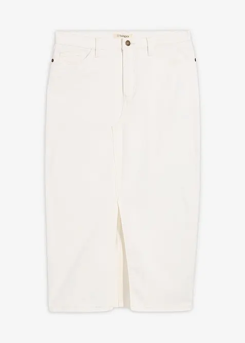 Jeansrock in Midilänge in weiß von vorne - bonprix