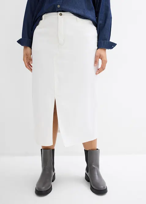 Jeansrock in Midilänge in weiß von vorne - bonprix