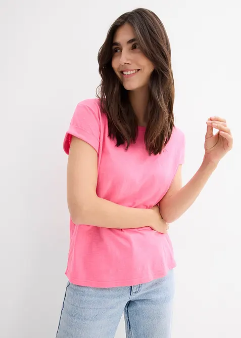 Boxy-Shirt in pink von vorne (im Anschnitt) - bonprix
