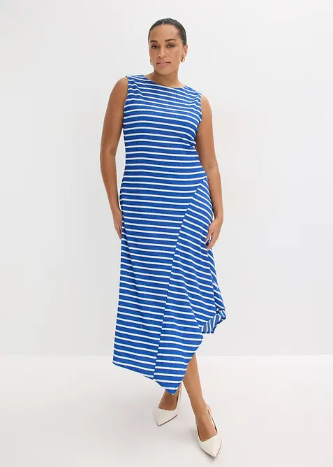 Maxikleid mit asymmetrischem Saum in blau von vorne (Totalaufnahme) - bonprix