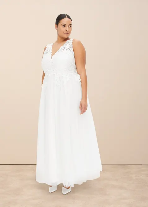 Brautkleid aus Tüll und Spitze in weiß von vorne (Totalaufnahme) - bonprix