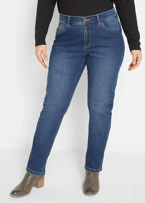 Straight Jeans Mid Waist, Stretch in blau von vorne - bonprix