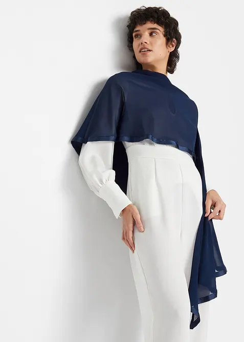 Stola mit feinem Satindetail in blau von vorne (im Anschnitt) - bonprix