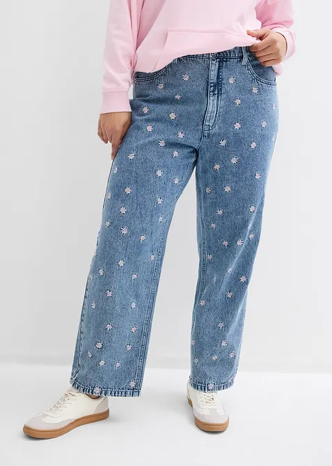 Straight-Jeans High Waist, Baumwolle in blau von vorne - bonprix