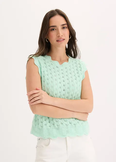 Stricktop aus reiner Baumwolle in grün von vorne (im Anschnitt) - bonprix