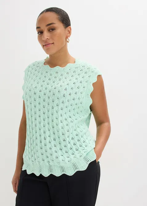 Stricktop aus reiner Baumwolle in grün von vorne (im Anschnitt) - bonprix