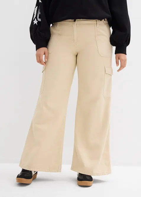 Cargohose aus reiner Baumwolle in beige von vorne - bonprix