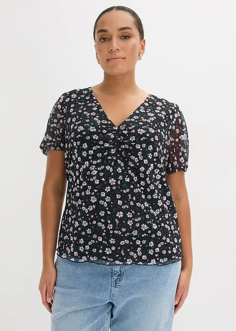 Shirt aus zartem Mesh in schwarz von vorne (im Anschnitt) - bonprix
