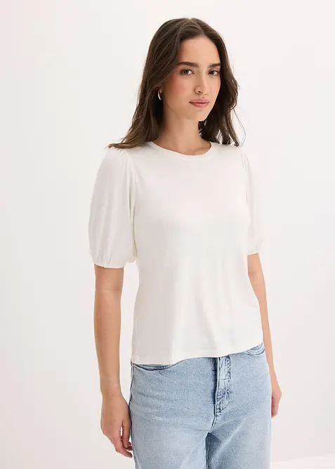 Shirt aus softem Viskose-Mix in weiß von vorne (im Anschnitt) - bonprix