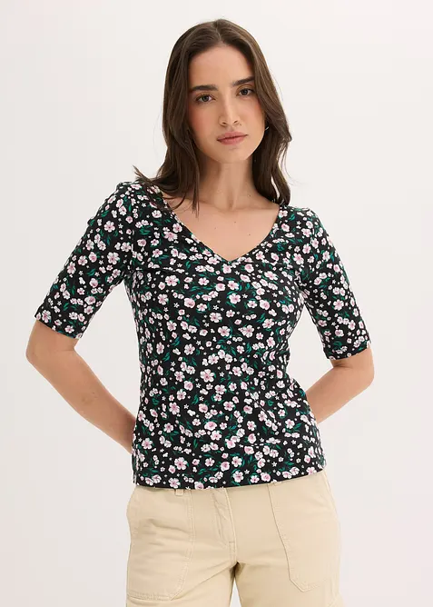 Shirt aus elastischer Baumwolle in schwarz von vorne (im Anschnitt) - bonprix