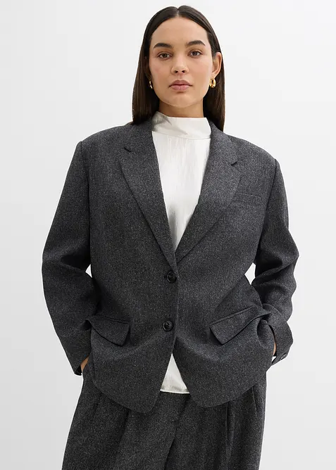 Oversize-Blazer aus feinem Viskose-Mix in grau von vorne (im Anschnitt) - bonprix