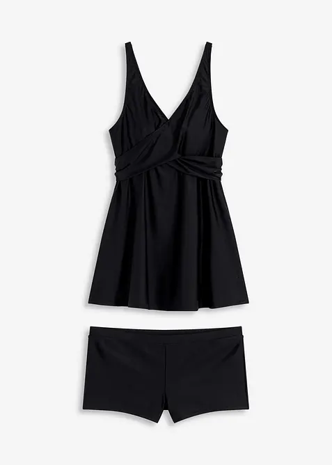 Long-Tankini (2-tlg.Set) mit V-Ausschnitt in schwarz von vorne - bonprix