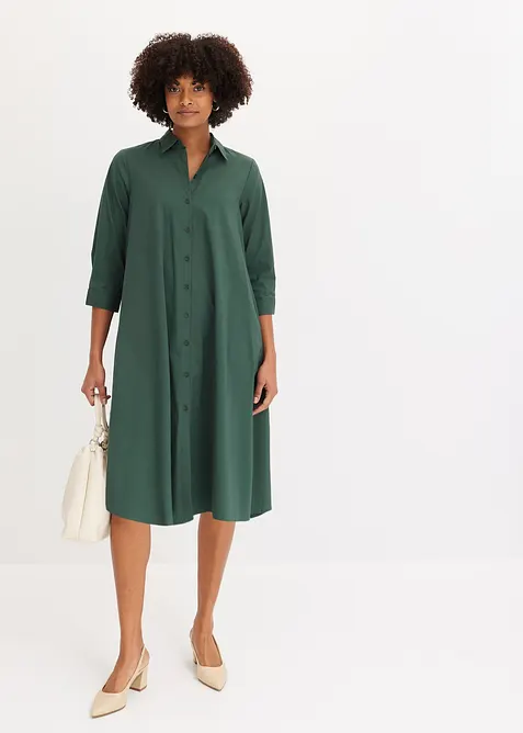 Hemdblusenkleid aus griffigem Popeline in grün im Look von vorne (Totalaufnahme) - bonprix