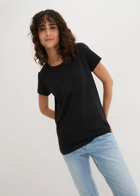 Rundhals-Shirt (5erPack) in schwarz von vorne (im Anschnitt) - bonprix