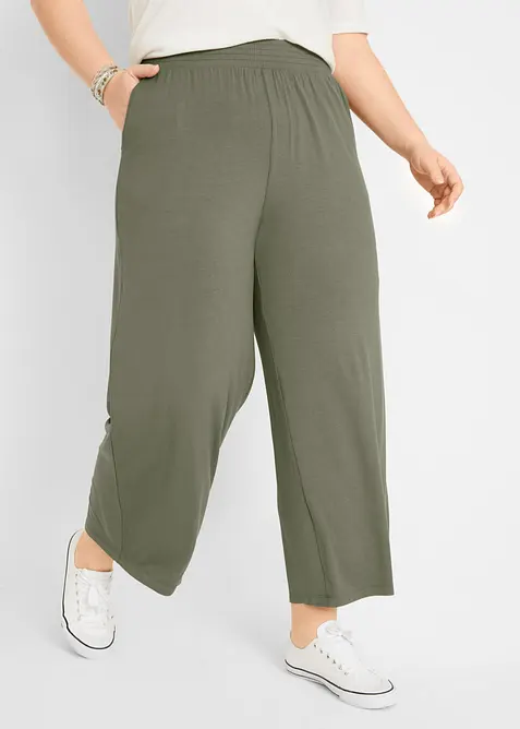 Jersey-Hose aus fließendem Viskose-Mix, 7-8-Länge in grün von vorne - bonprix