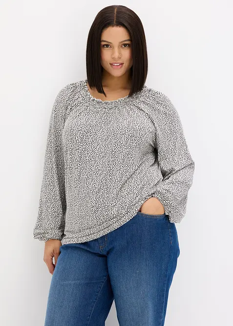 Langarmshirt aus Viskose-Mix in weiß von vorne (im Anschnitt) - bonprix