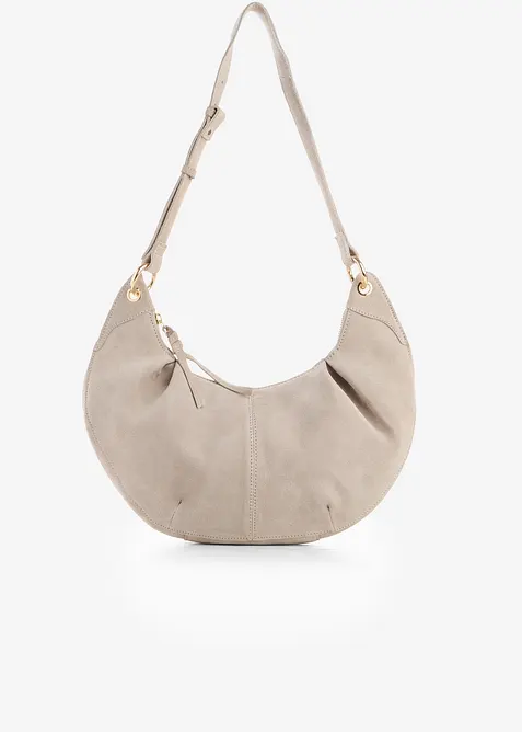Umhängetasche aus Veloursleder in beige von vorne - bonprix