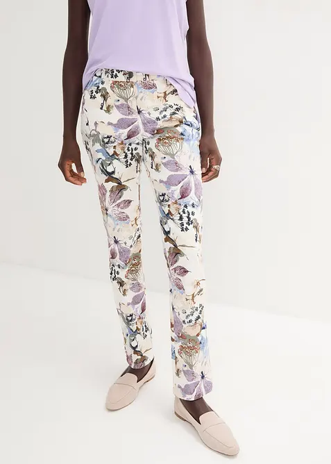 Stretch-Hose mit Blumen-Print in beige von vorne - bonprix